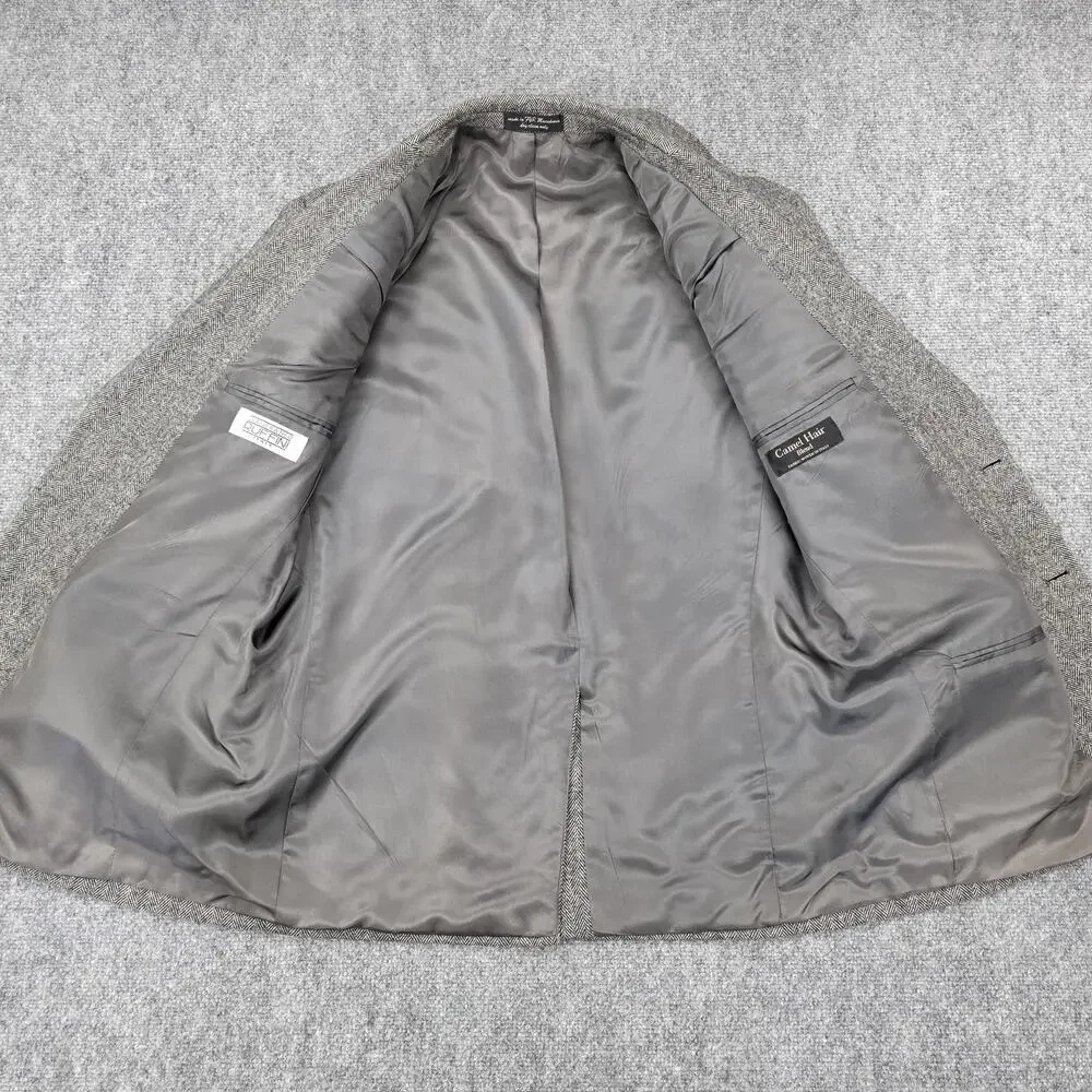 Gianfranco Ruffini Blazer Mens 42R Gray Herringbone Camel Hair Blend Italy Made - Picture 12 of 16